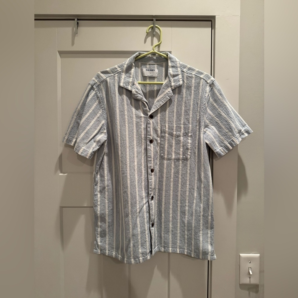 Old Navy Blue and White Striped Casual Button down Shirt